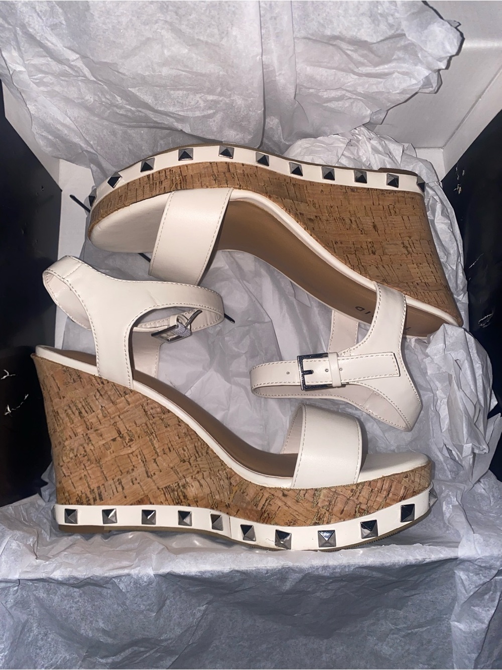 Torrid White Cork Wedge Sandals with Stud Trim